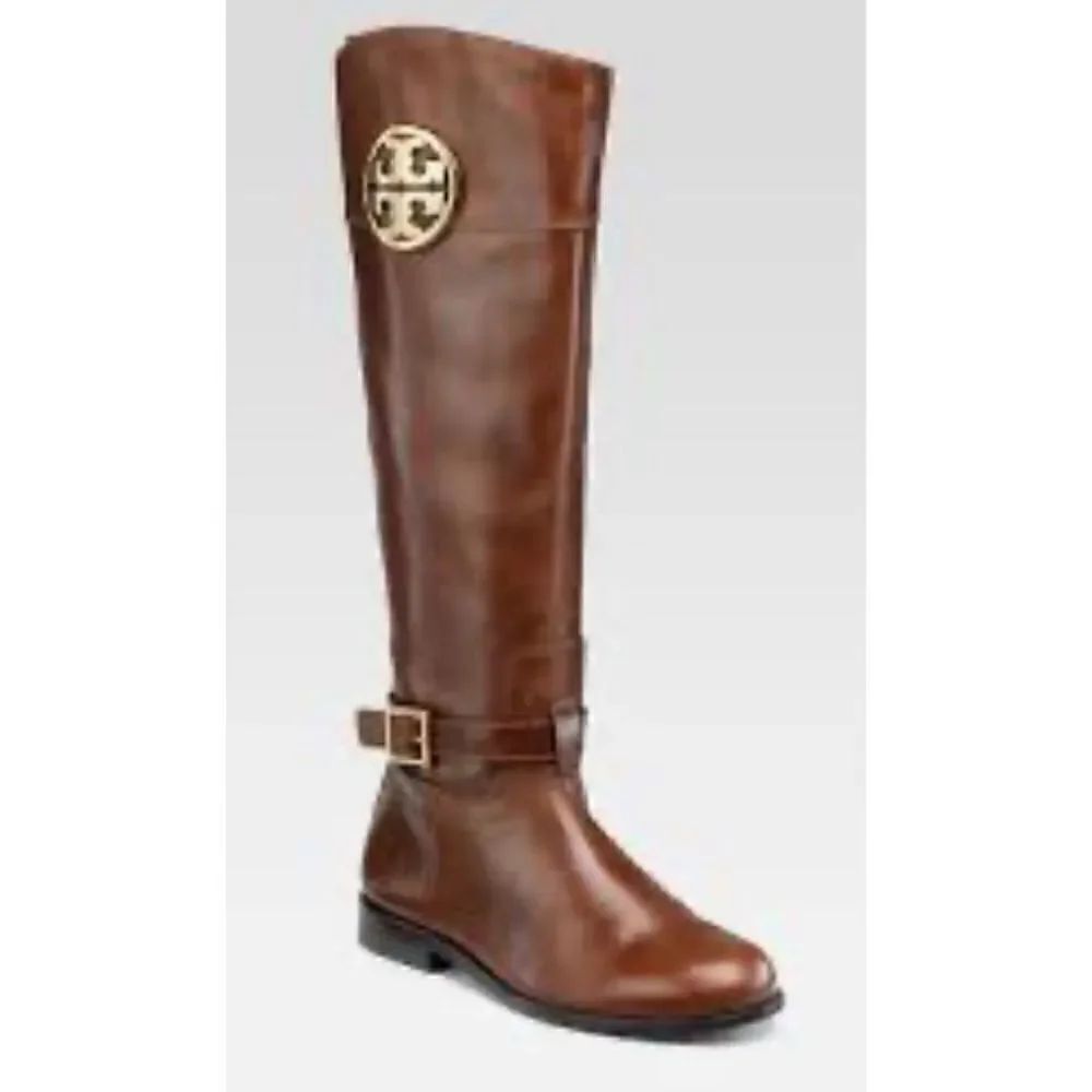 Tory Burch Patterson Logo Brown Tall Riding Boot NWOB Size 5 1/2